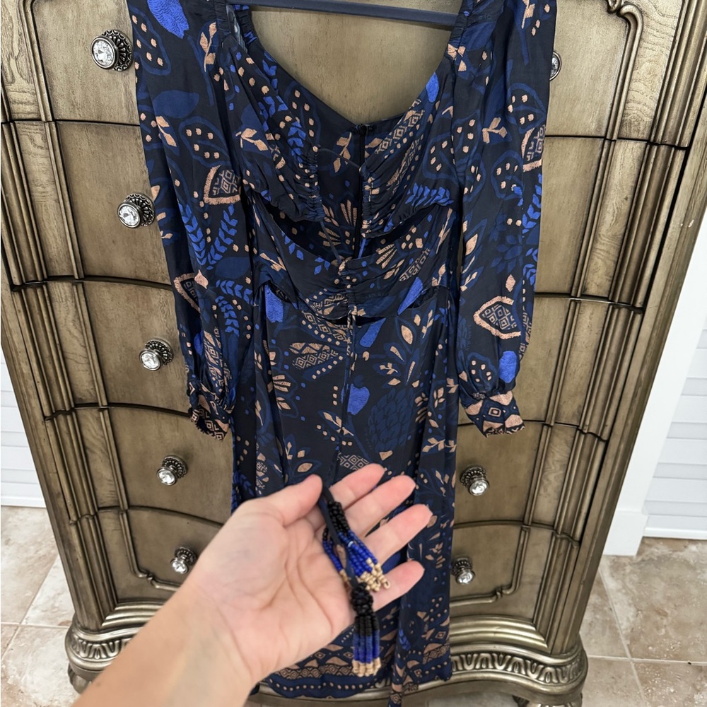 FARM RIO. Blue and Black Patterned Dress